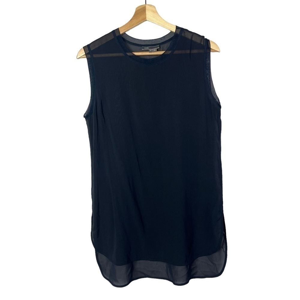 Vince Navy Blue Chiffon Silk‎ Sleeveless Blouse S